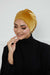 Velvet Elastic Instant Turban Bonnet Cap with Handmade Rose Detail at the Back Side, Soft Plain Color Velvet Pre-Tied Turban Hijab,B-53K Mustard Yellow