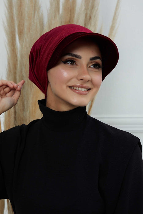 Pre-Tied Velvet Instant Turban Newsboy Hat for Women, Super Soft Velvet Visor Cap for Women, Sun Protective Visor Chemo Headwear,B-71K Maroon