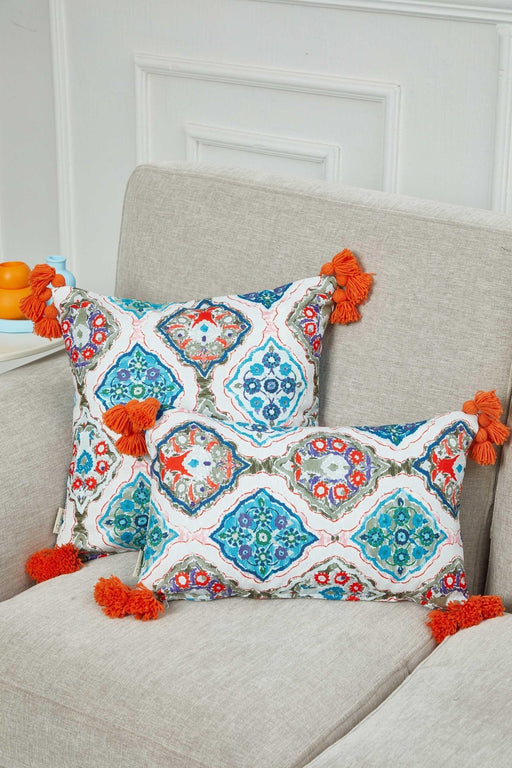 Global-Inspired Mosaic Throw Pillow Cover with Colorful Tassel Embellishments, Ornate Medallion Pillow Cover in Vibrant Mosaic Pattern,K-359 Suzani Pattern 16