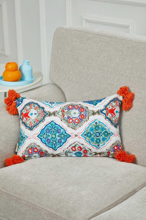 Global-Inspired Mosaic Throw Pillow Cover with Colorful Tassel Embellishments, Ornate Medallion Pillow Cover in Vibrant Mosaic Pattern,K-359 Suzani Pattern 16