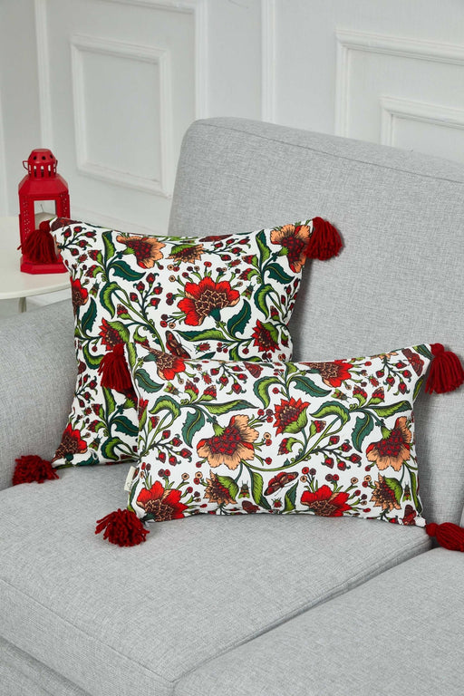 Traditional Floral Print Pillow Cover with Beautifuk Tassels, Flowers Cushion Cover for Elegant Home Decors, 18x18 Botanical Pillow,K-364 Suzani Pattern 11