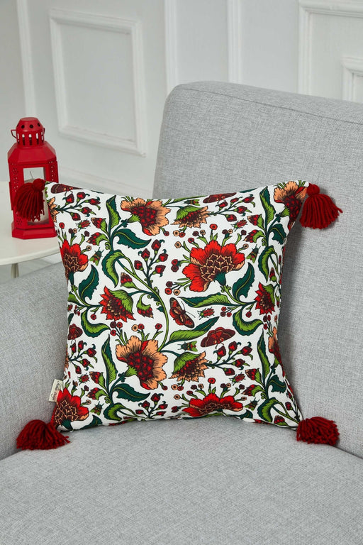 Traditional Floral Print Pillow Cover with Beautifuk Tassels, Flowers Cushion Cover for Elegant Home Decors, 18x18 Botanical Pillow,K-364 Suzani Pattern 11