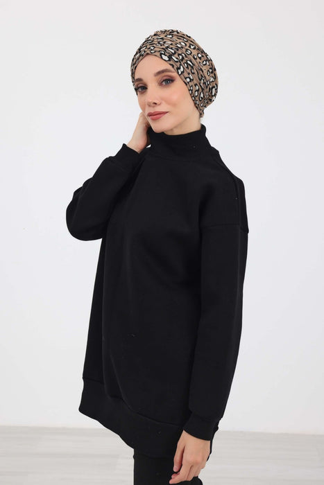 Chic Shirred Winter Turban Bonnet with Houndstooth & Leopard Prints, Cozy Patterned Winter Headwrap made from High Quality Fabric,B-13DIV