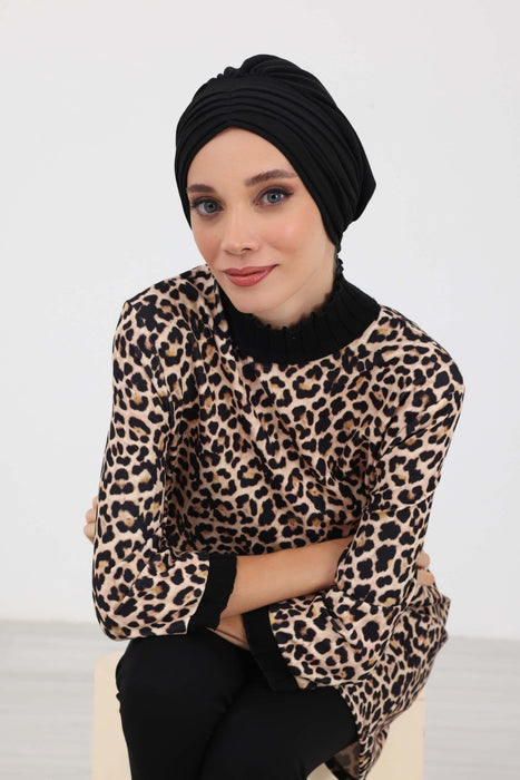 Hochwertige geraffte Winter-Turbanmütze für Damen, gemütliches, bequemes Winter-Kopftuch aus Polyviskose-Stoff, B-13IV