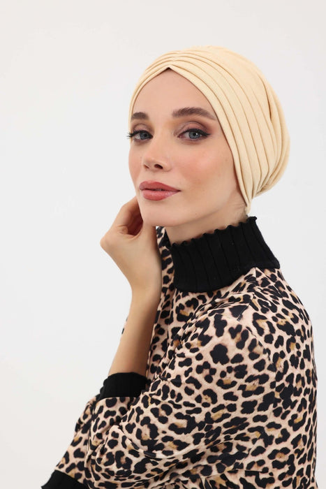 Hochwertige geraffte Winter-Turbanmütze für Damen, gemütliches, bequemes Winter-Kopftuch aus Polyviskose-Stoff, B-13IV