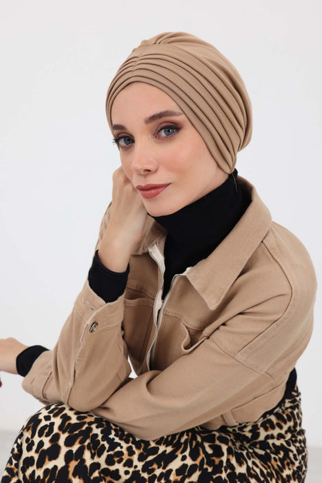 Hochwertige geraffte Winter-Turbanmütze für Damen, gemütliches, bequemes Winter-Kopftuch aus Polyviskose-Stoff, B-13IV