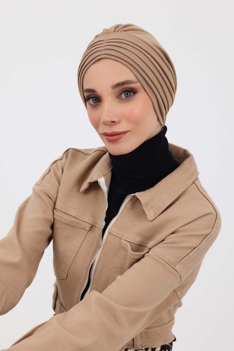 Hochwertige geraffte Winter-Turbanmütze für Damen, gemütliches, bequemes Winter-Kopftuch aus Polyviskose-Stoff, B-13IV