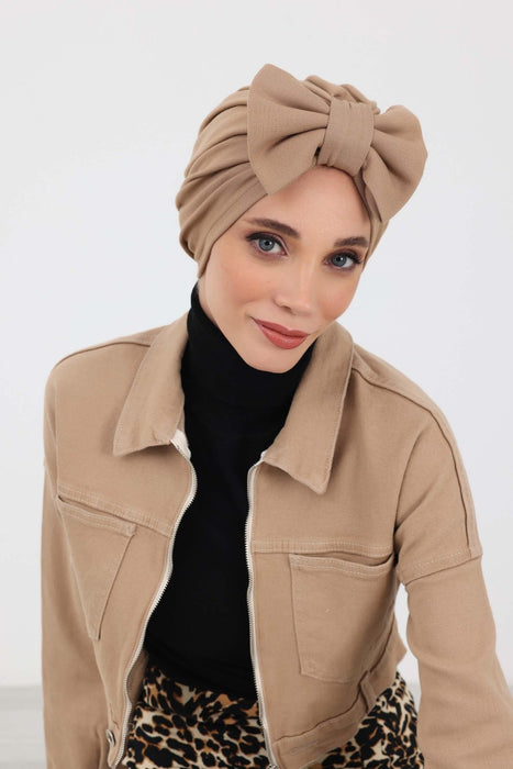 Winter Instant Turban with a Removable Big Bowtie, Stylish Chemo Headwear for Cold Weather, Comfortable High Quality Turban Bonnet,B-27IV