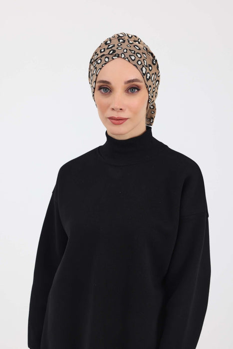 Patterned Winter Turban Bonnet with Back-Tie, Cozy Polyviscose Headwrap for Women, Houndstooth & Leopard Print Instant Turban Bonnet,B-31DIV