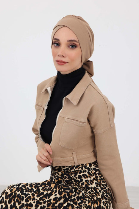 Elegant Cross-Stitch Winter Turban Bonnet for Women, Warm and Elegant Turban Bonnet with Belt at the Back Side,B-31IV