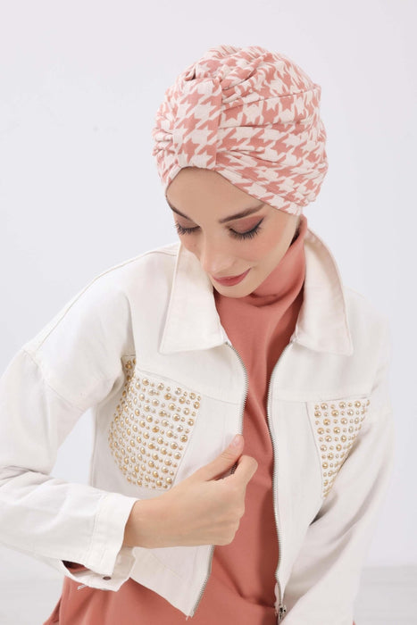 Chic Knot Detail Winter Turban Bonnet for Women, Cozy Houndstooth & Leopard Patterned Headwrap, Elegant Winter Turban Bonnet Cap,B-68DIV