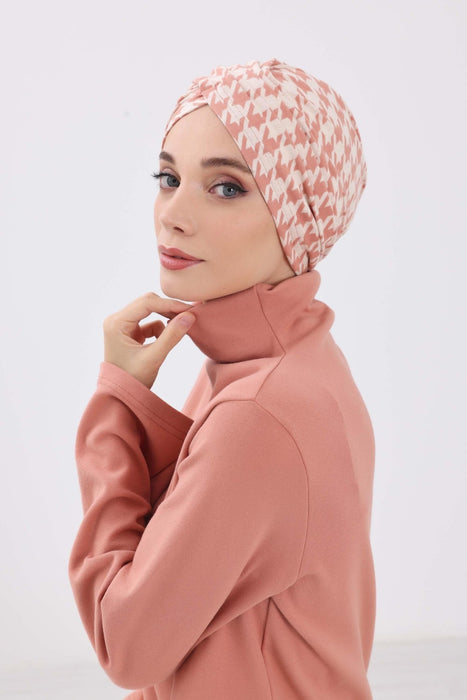 Winter Turban Bonnet with Leopard & Houndstooth Patterns, Soft Polyviscose High Quality Hijab Headwrap for Cold Weather,B-9DIV