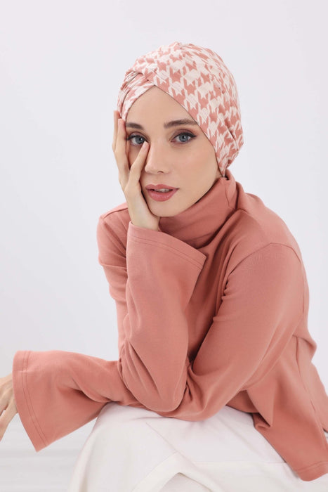 Winter Turban Bonnet with Leopard & Houndstooth Patterns, Soft Polyviscose High Quality Hijab Headwrap for Cold Weather,B-9DIV