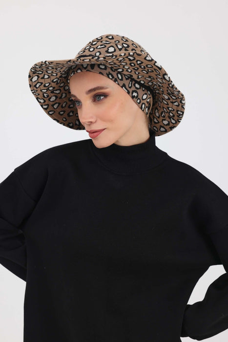 Leopard & Houndstooth Pattern Turban Sun Hat with Detachable Elastic-Fit Visor, Sun Protective Head Cover for Women,S-3DIV