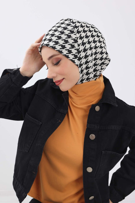 Stylish Warm Turban Bonnet with Houndstooth & Leopard Patterns, Thick Winter Printed Turban Bonnet Cap for Women,TB-5DIV