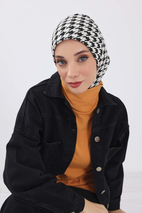 Stylish Warm Turban Bonnet with Houndstooth & Leopard Patterns, Thick Winter Printed Turban Bonnet Cap for Women,TB-5DIV