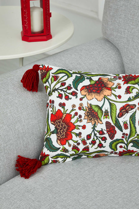 Bohemian Floral Tassel Pillow Cover, Vibrant Botanical Flowers Printed Pillow Cover, Decorative Throw Cushion Case for Cozy Home Decor,K-360 Suzani Pattern 11