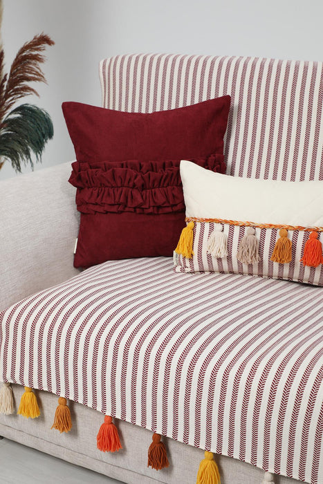 غطاء أريكة مخطط بشراشيب بوهيمي متعدد الألوان، غطاء أريكة بمقعدين، غطاء حماية للأريكة عالي الجودة لغرفة المعيشة، KO-30IK