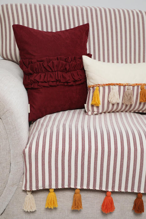 غطاء أريكة مخطط بشراشيب بوهيمي متعدد الألوان، غطاء أريكة بمقعدين، غطاء حماية للأريكة عالي الجودة لغرفة المعيشة، KO-30IK