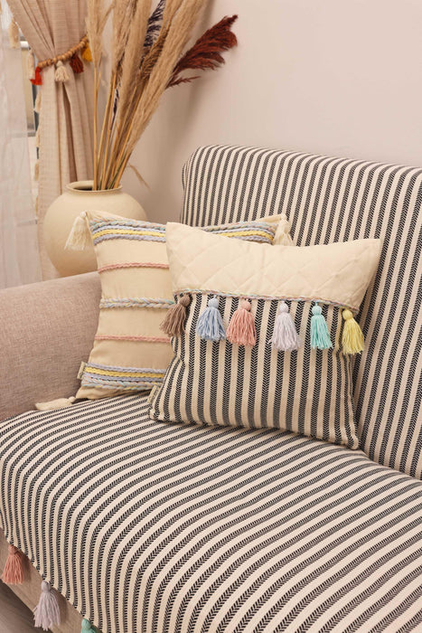 Bohemian Multicolored Tassel Striped Sofa Cover 2 Seater Couch Slipcover High Quality Living Room Sofa Protector Couch Slipcover,KO-30IK