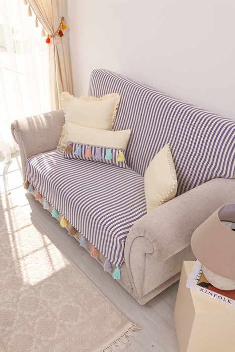 Bohemian Multicolored Tassel Striped Sofa Cover 2 Seater Couch Slipcover High Quality Living Room Sofa Protector Couch Slipcover,KO-30IK