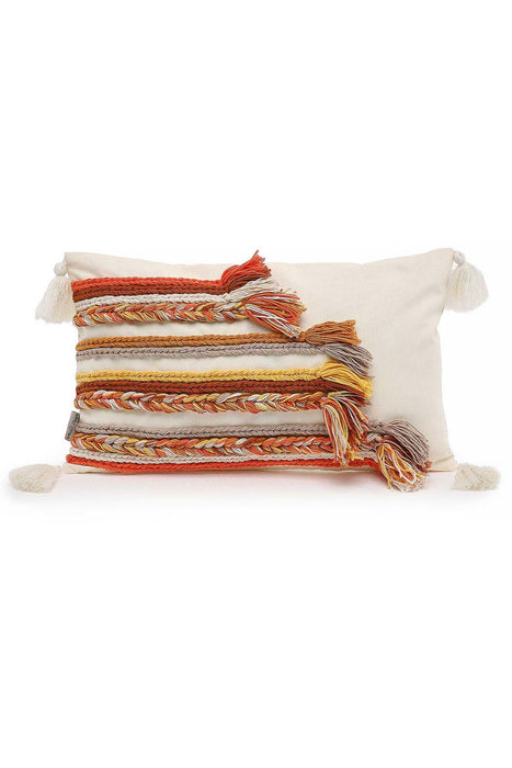 Decorative 20x12 Inches Pillow Cover for Stylish Living Room Designs, Bohemian Style Comfortable Large Lumbar Pillow Cover,K-208 Ivory - Orange