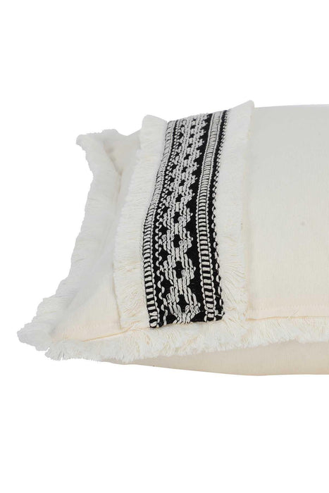 Boho Cotton Throw Pillow Cover with Fringes, 18x18 Inches Handmade Traditional Anatolian Design Tufted Pillow Cover, Farmhouse Pillows,K-181 Ivory