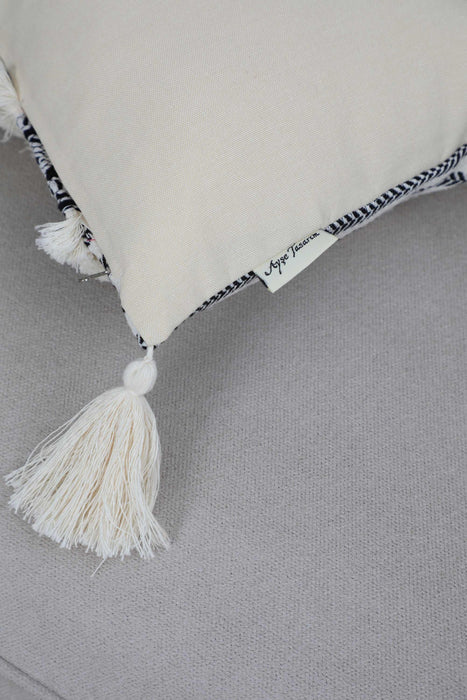 Boho Rectangle Throw Pillow Cover with Tassels on Each Edges, 20x12 Inches Decorative Cushion Cover for Elegant Home Decorations,K-246 Striped Pattern-Ivory
