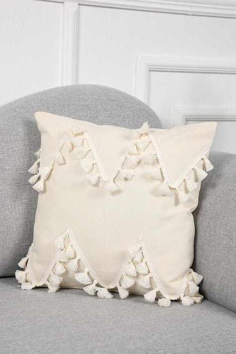 Zigzag Tassel Charm Cotton Pillow Cover for Chic Living Room Decorations, 18x18 Inches Lumbar Pillow Cover, Zigzag Designed Pillow,K-201 Ivory