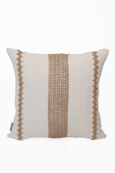 Decorative 18x18 Inches Cotton Throw Pillow Cover with Linen Texture, Handicraft Cushion Cover for Bedroom and Living Room Decorations,K-115 Ivory