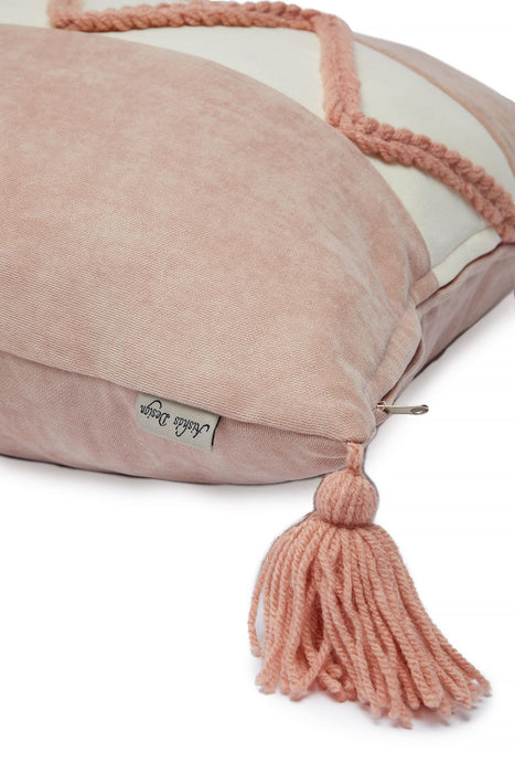 Boho Decorative Linen Texture Throw Pillow Case 18x18 Inches Modern Design Handicraft Farmhouse Cushion Cover for Living Room Decors,K-220 Powder - Ecru
