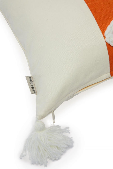 Boho Decorative Linen Texture Throw Pillow Case 18x18 Inches Modern Design Handicraft Farmhouse Cushion Cover for Living Room Decors,K-220 Ecru - Orange