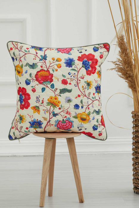 Boho Decorative Polyester Square Throw Pillow Covers Square Cushion Cases with Flower Patterns Handicraft Look,K-222