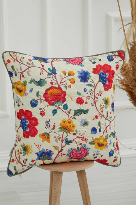 Boho Decorative Polyester Square Throw Pillow Covers Square Cushion Cases with Flower Patterns Handicraft Look,K-222