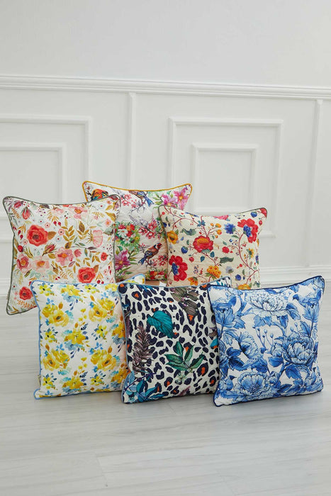 Boho Decorative Polyester Square Throw Pillow Covers Square Cushion Cases with Flower Patterns Handicraft Look,K-222