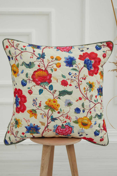 Boho Decorative Polyester Square Throw Pillow Covers Square Cushion Cases with Flower Patterns Handicraft Look,K-222