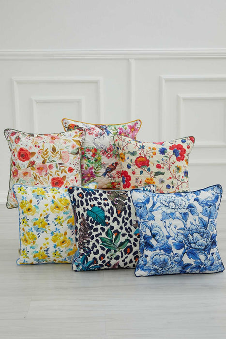 Boho Decorative Polyester Square Throw Pillow Covers Square Cushion Cases with Flower Patterns Handicraft Look,K-222