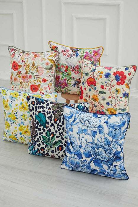 Boho Decorative Polyester Square Throw Pillow Covers Square Cushion Cases with Flower Patterns Handicraft Look,K-222