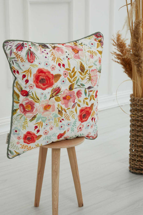 Boho Decorative Polyester Square Throw Pillow Covers Square Cushion Cases with Flower Patterns Handicraft Look,K-222