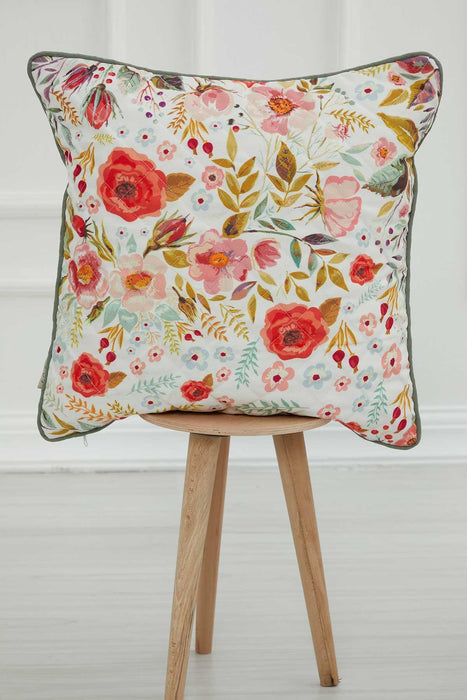 Boho Decorative Polyester Square Throw Pillow Covers Square Cushion Cases with Flower Patterns Handicraft Look,K-222