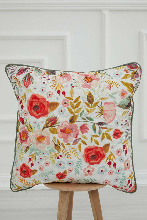 Boho Decorative Polyester Square Throw Pillow Covers Square Cushion Cases with Flower Patterns Handicraft Look,K-222