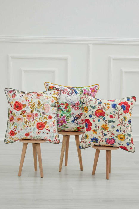 Boho Decorative Polyester Square Throw Pillow Covers Square Cushion Cases with Flower Patterns Handicraft Look,K-222