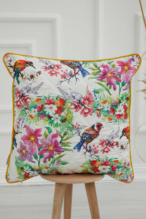 Boho Decorative Polyester Square Throw Pillow Covers Square Cushion Cases with Flower Patterns Handicraft Look,K-222