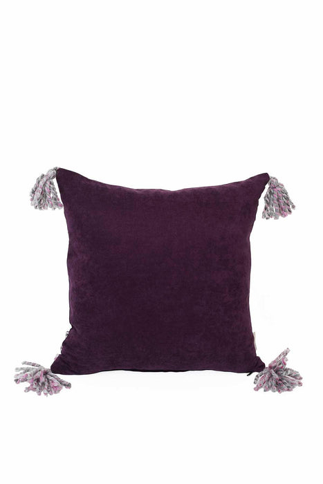 Arc Design 18x18 Inches Throw Pillow Cover with Beautiful Tassels, Handicraft Polyester Cushion Cover for Modern Living Room Decors,K-117 Purple