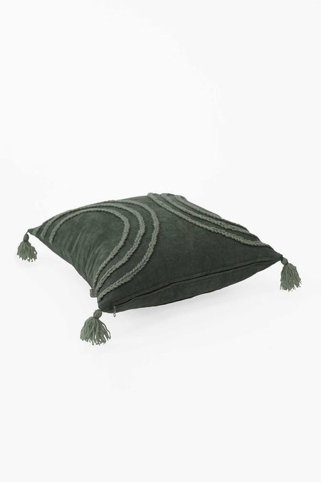 Arc Design 18x18 Inches Throw Pillow Cover with Beautiful Tassels, Handicraft Polyester Cushion Cover for Modern Living Room Decors,K-117 Green Almond