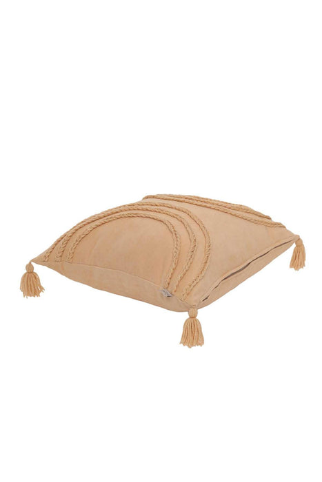 Arc Design 18x18 Inches Throw Pillow Cover with Beautiful Tassels, Handicraft Polyester Cushion Cover for Modern Living Room Decors,K-117 Beige