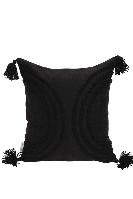 Arc Design 18x18 Inches Throw Pillow Cover with Beautiful Tassels, Handicraft Polyester Cushion Cover for Modern Living Room Decors,K-117 Black