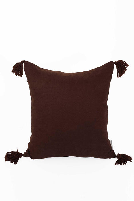 Arc Design 18x18 Inches Throw Pillow Cover with Beautiful Tassels, Handicraft Polyester Cushion Cover for Modern Living Room Decors,K-117 Brown