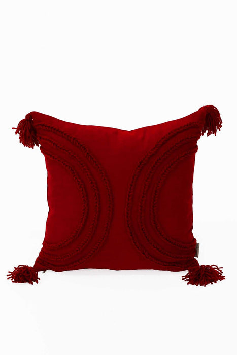 Arc Design 18x18 Inches Throw Pillow Cover with Beautiful Tassels, Handicraft Polyester Cushion Cover for Modern Living Room Decors,K-117 Red