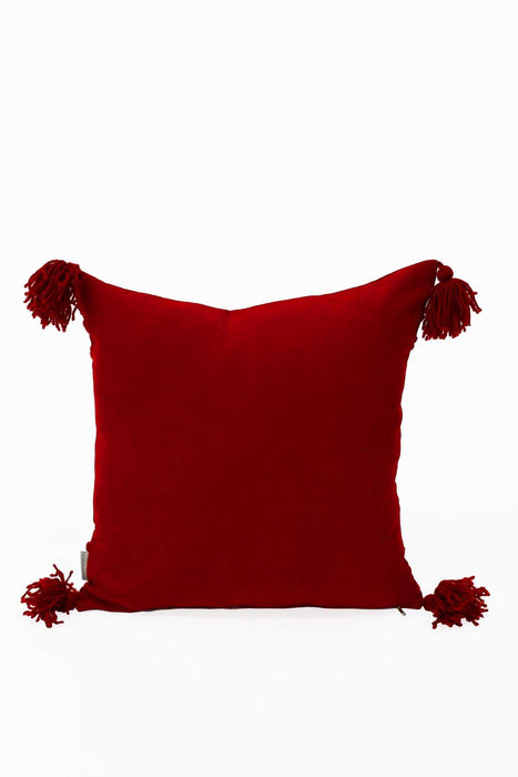 Arc Design 18x18 Inches Throw Pillow Cover with Beautiful Tassels, Handicraft Polyester Cushion Cover for Modern Living Room Decors,K-117 Red